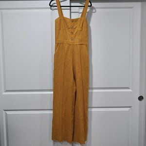 Sea New York Size 6 Mustard 100% Linen Button Front Wide Leg Jumpsuit | Size 6